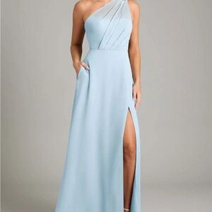Azazie Light Blue One-Shoulder Maxi Dress with Side Slit